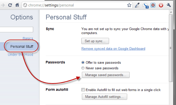 google chrome password manager access