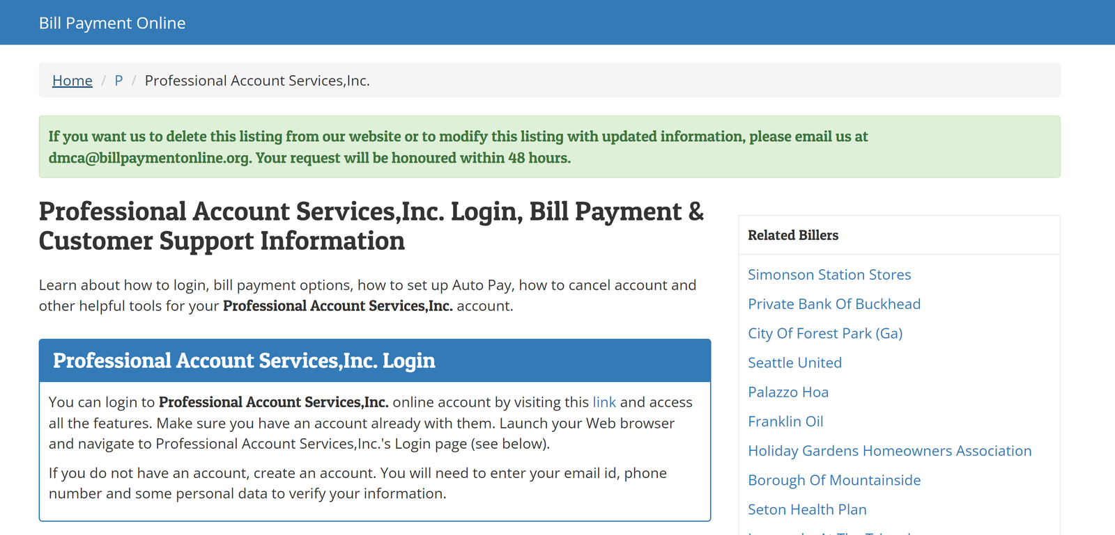 Professional Account Services,Inc. Login, Bill Payment & Customer Support Information