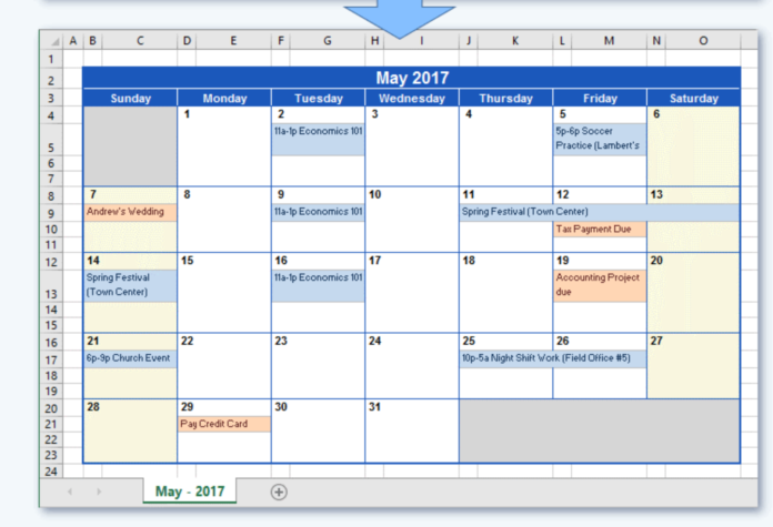 How To Create A Calendar With Excel Data SFT